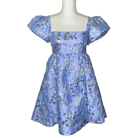 Jonathan Simkhai Kylie Periwinkle Jacquard Puff Sleeve Mini Dress 0 NWT - Picture 4 of 9